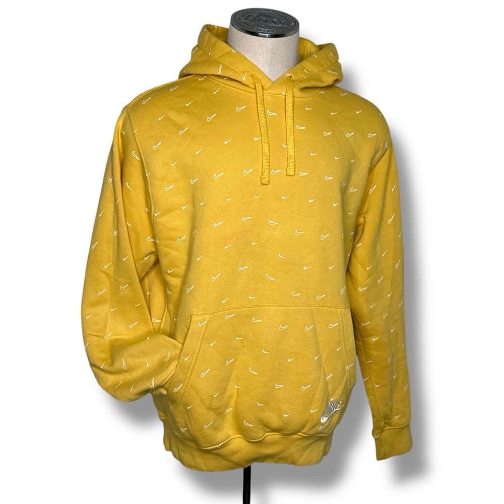 Nike All Over Swoosh Check Hoodie Yellow Pullover Mens Sweatshirt Mens L Unisex